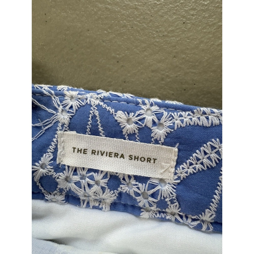 LOFT Shorts Sz 2 Blue and White Floral Lace Eyelet Scalloped Edge Coastal Preppy - Picture 5 of 11